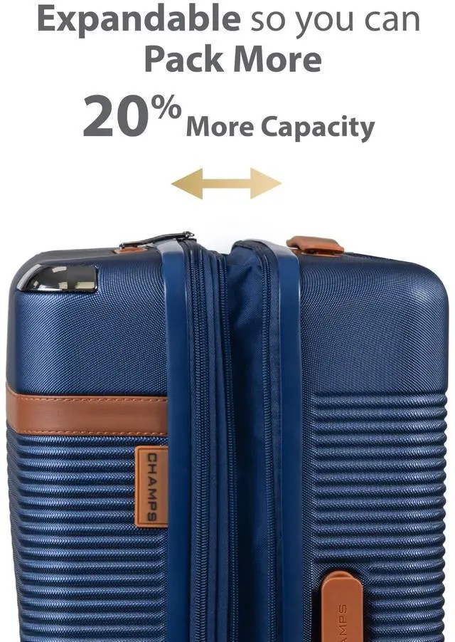 Alt view image 13 of 15 - CHAMPS Vintage III Collection 3-piece Hardside Luggage set Navy S1033NAVY