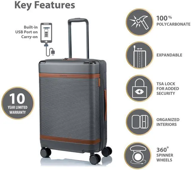 Alt view image 10 of 15 - CHAMPS Vintage III Collection 3-piece Hardside Luggage set Grey S1033GREY