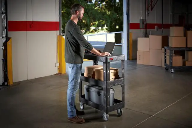 Alt view image 3 of 7 - Rubbermaid Brute 3-Shelf Heavy-Duty Ergo Utility Cart Small Black 2203280