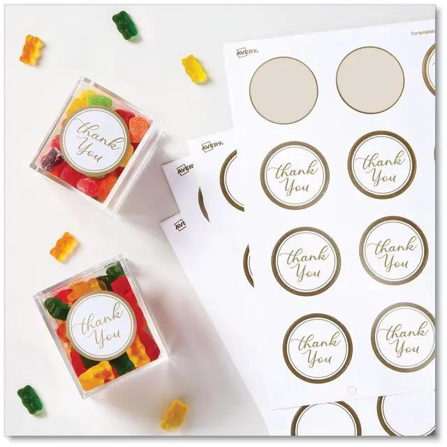 Alt view image 8 of 14 - Avery Matte White Round Labels with Metallic Gold Borders, 2" Diameter, 120 Blank Round Labels (22876)