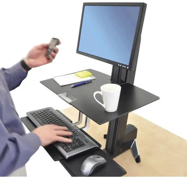 Alt view image 15 of 20 - Ergotron WorkFit-S Sit-Stand Workstation w/Worksurface LCD HD Monitor Aluminum