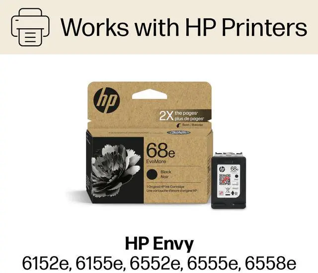 Alt view image 4 of 9 - HP 68e EvoMore Black Original Ink Cartridge, ~320 pages, 7FP22TN
