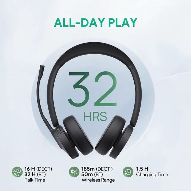 Alt view image 13 of 15 - Yealink WH64 Binaural On-Ear Wireless Headset WH64 DUAL UC