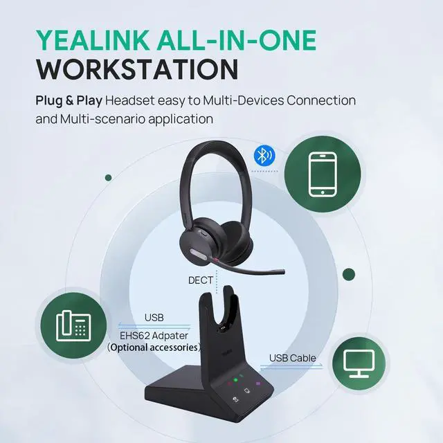 Alt view image 14 of 15 - Yealink WH64 Binaural On-Ear Wireless Headset WH64 DUAL UC