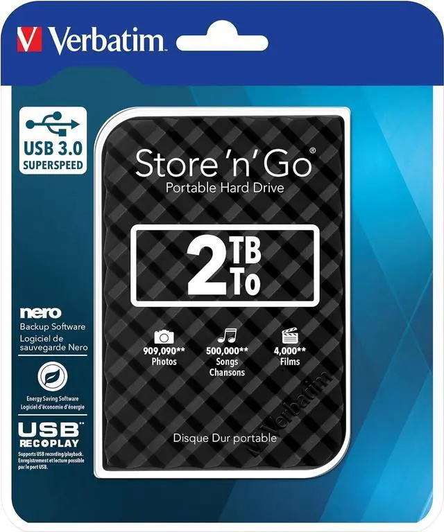 Alt view image 19 of 20 - Verbatim 2TB Store 'n' Go USB 3.0 Portable Hard Drive USB 3.0 / 2.0 port Model 53195 Black