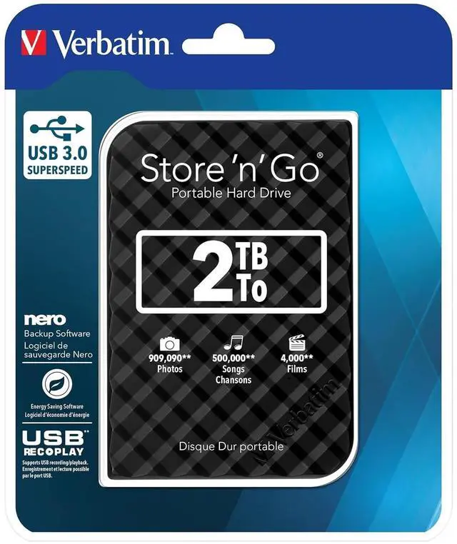 Alt view image 16 of 20 - Verbatim 2TB Store 'n' Go USB 3.0 Portable Hard Drive USB 3.0 / 2.0 port Model 53195 Black
