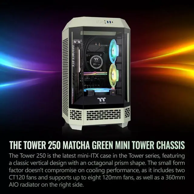 Alt view image 18 of 20 - Thermaltake Tower 250 Matcha Green Mini-ITX Mini Tower 2x120mm CT Fans Included, 360mm Radiator Support 360mm GPU Clearance Dual Chamber CA-1Z9-00SEWN-00