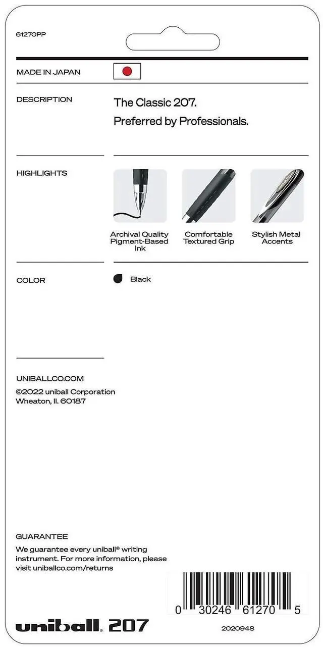 Alt view image 7 of 7 - uni-Ball Signo 207 Gel Pen, Retractable, Fine 0.5 mm, Black Ink, 4/Pack 61270