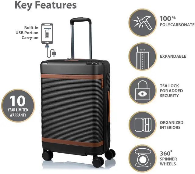 Alt view image 9 of 14 - CHAMPS Vintage III Collection 3-piece Hardside Luggage set Black S1033BLACK