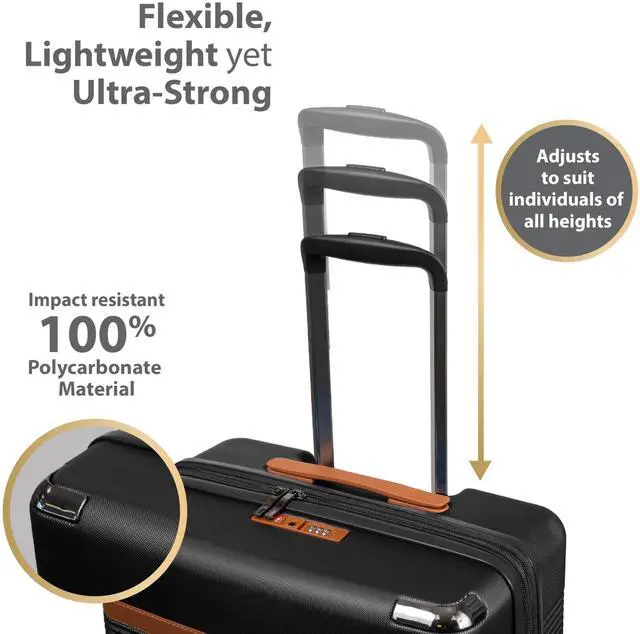 Alt view image 10 of 14 - CHAMPS Vintage III Collection 3-piece Hardside Luggage set Black S1033BLACK