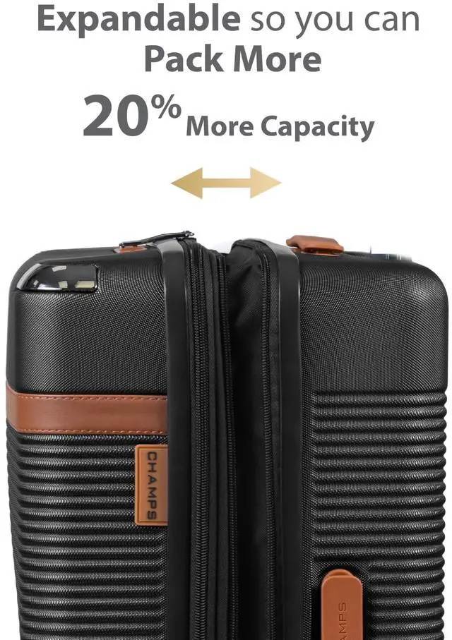 Alt view image 12 of 14 - CHAMPS Vintage III Collection 3-piece Hardside Luggage set Black S1033BLACK