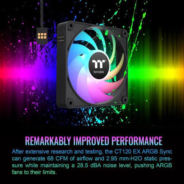 Alt view image 14 of 14 - Thermaltake CT120 EX ARGB Sync PC Cooling Fan (3-Fan Pack), Magnetic Connection, 5V Motherboard Sync, 16.8 Million Colors 9 Addressable LEDs, 120 mm Case/Radiator Fan, CL-F181-PL12SW-A