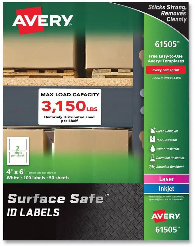 Alt view image 12 of 16 - Avery Labels Removable Surface Safe 4"x6" 100/PK WE 61505