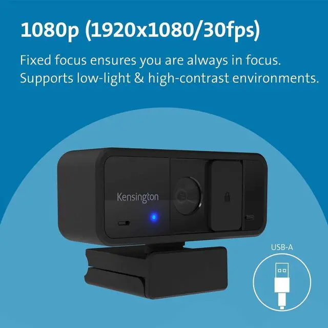 Alt view image 12 of 16 - Kensington W1050 Webcam - 2 Megapixel - 30 fps - Black - USB Type A - Retail - 1920 x 1080 Video - CMOS Sensor - Fixed Focus - 2x Digital Zoom - Microphone