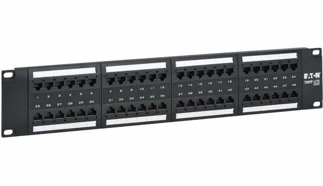 Alt view image 9 of 15 - Eaton Tripp Lite Series 48-Port Cat6 Patch Panel - 4PPoE Compliant, 110/Krone, 568A/B, RJ45 Ethernet, 2U Rack-Mount, Black, TAA - 48 Port(s) - 48 x RJ-45 - 2U High - Category 6, Category 5e, Category