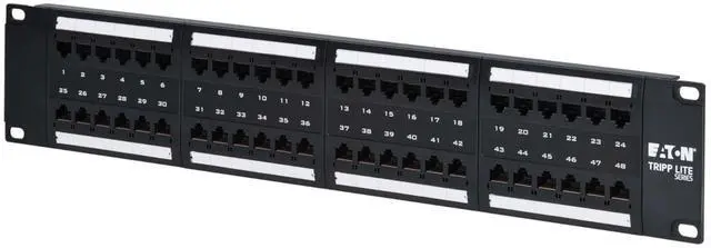 Alt view image 10 of 15 - Eaton Tripp Lite Series 48-Port Cat6 Patch Panel - 4PPoE Compliant, 110/Krone, 568A/B, RJ45 Ethernet, 2U Rack-Mount, Black, TAA - 48 Port(s) - 48 x RJ-45 - 2U High - Category 6, Category 5e, Category