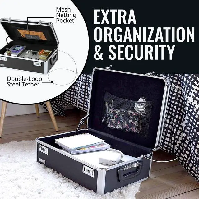 Alt view image 14 of 15 - Locking Storage Chest Medium Density Fiberboard 14.5 x 8 x 19.5 Black VZ00323