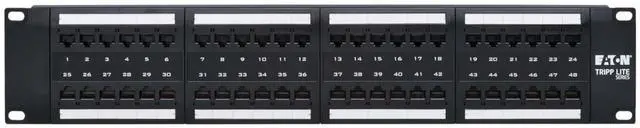 Alt view image 14 of 15 - Eaton Tripp Lite Series 48-Port Cat6 Patch Panel - 4PPoE Compliant, 110/Krone, 568A/B, RJ45 Ethernet, 2U Rack-Mount, Black, TAA - 48 Port(s) - 48 x RJ-45 - 2U High - Category 6, Category 5e, Category
