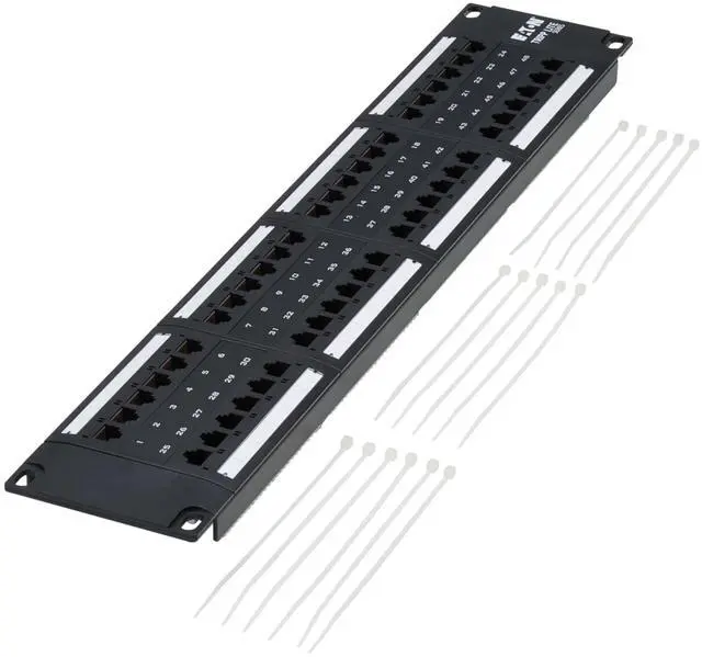Alt view image 13 of 15 - Eaton Tripp Lite Series 48-Port Cat6 Patch Panel - 4PPoE Compliant, 110/Krone, 568A/B, RJ45 Ethernet, 2U Rack-Mount, Black, TAA - 48 Port(s) - 48 x RJ-45 - 2U High - Category 6, Category 5e, Category