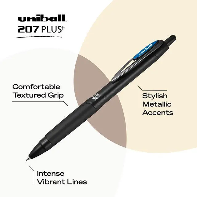 Alt view image 13 of 14 - uni-ball uniball 207 Plus+ Retractable Gel Pens Medium Point 0.7mm Blue Ink 4/Pack (70457)