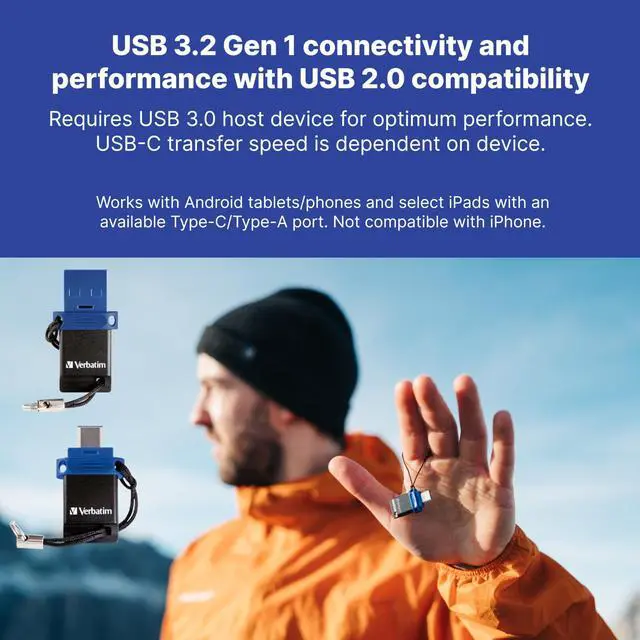 Alt view image 11 of 15 - Verbatim Store 'n' Go Dual 128GB USB 3.2 (Gen 1) (Type A + Type C) Flash Drive - 128 GB - USB 3.2 (Gen 1) Type A, USB 3.2 (Gen 1) Type C - Blue - Lifetime Warranty