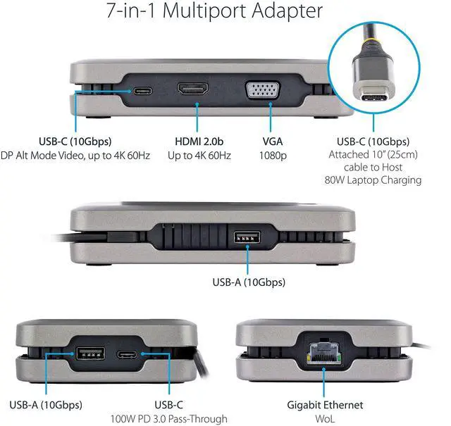 Alt view image 13 of 15 - StarTech USB-C Multiport Adapter Dual Monitor Docking Station DKM31C3HVCPD