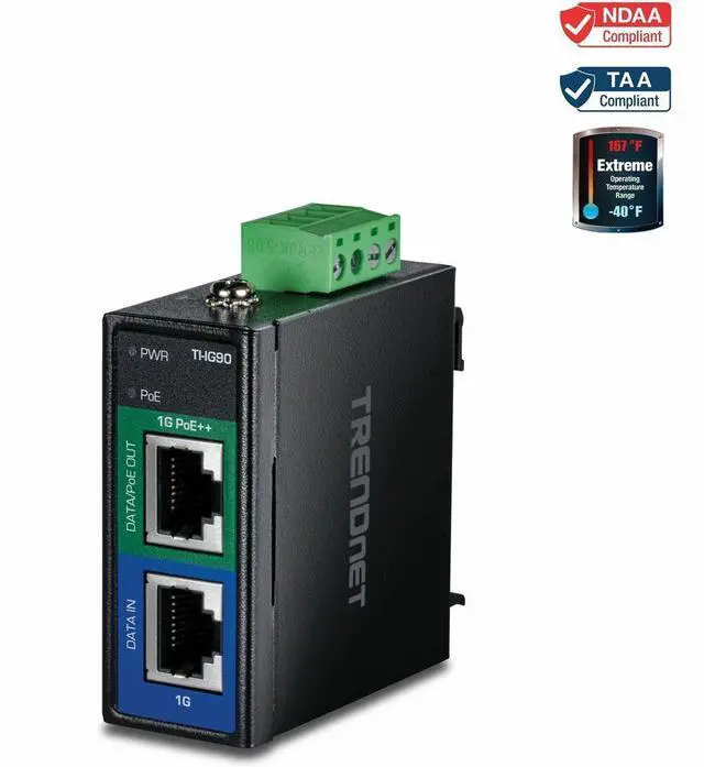 Alt view image 8 of 20 - TRENDnet Hardened Industrial 90W Gigabit 4Ppoe Injector,4-Pair Power Over Ethernet, Poe(15.4W), Poe+(30W), 4Ppoe(90W)Power, IP30, DIN-Rail/Wall Mount Included, 4-Pair Poe Up to 100M (328 ft.),TI-IG90