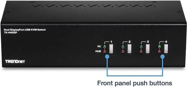 Alt view image 13 of 15 - TRENDnet 4-Port Dual Monitor DisplayPort KVM Switch With Audio, 2-Port USB 2.0 Hub, 4K UHD Resolution Up To 3840 x 2160, Connect 4 DisplayPort Monitors, Dual Monitor 4 Port KVM Switch, Black, TK-440DP