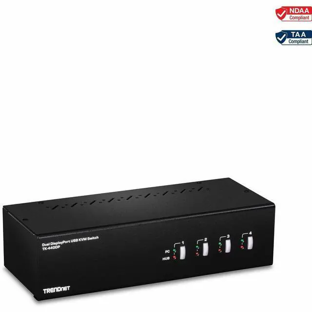 Alt view image 8 of 15 - TRENDnet 4-Port Dual Monitor DisplayPort KVM Switch With Audio, 2-Port USB 2.0 Hub, 4K UHD Resolution Up To 3840 x 2160, Connect 4 DisplayPort Monitors, Dual Monitor 4 Port KVM Switch, Black, TK-440DP