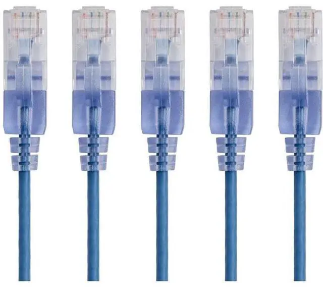 Alt view image 3 of 7 - Monoprice SlimRun Cat6A Ethernet Patch Cable - Network Internet Cord - RJ45, 550Mhz, UTP, Pure Bare Copper Wire, 10G, 30AWG, 3ft, Blue, 5-Pack