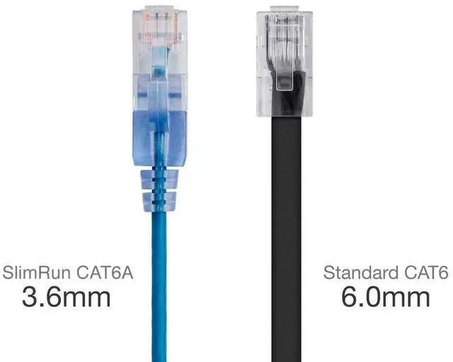 Alt view image 5 of 7 - Monoprice SlimRun Cat6A Ethernet Patch Cable - Network Internet Cord - RJ45, 550Mhz, UTP, Pure Bare Copper Wire, 10G, 30AWG, 3ft, Blue, 5-Pack