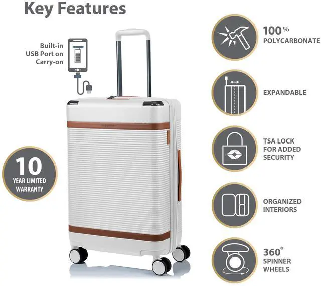 Alt view image 9 of 14 - CHAMPS Vintage III Collection 3-piece Hardside Luggage set Ivory S1033IVORY