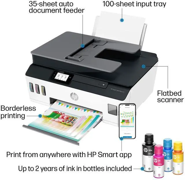 Alt view image 18 of 20 - HP Smart Tank Plus 651 Wireless All-in-One InkJet Printer, Color Mobile Print,