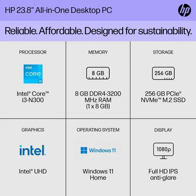 Alt view image 13 of 18 - HP 24" AIO Desktop Computer i3-N300 8GB 256GB SSD W11 7G9S5AA