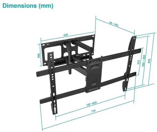 Alt view image 15 of 18 - Monoprice Full Motion TV Wall Mount Bracket For 40" To 90" TVs up to 132lbs, Max VESA 600x400, Works with Concrete, Brick, and Wooden Studs