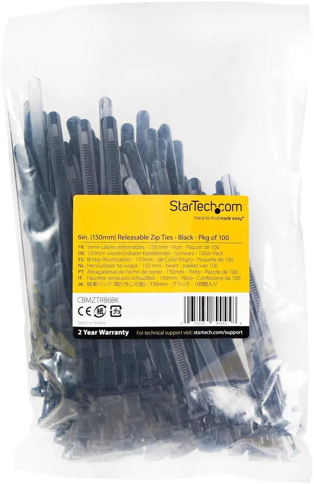 Alt view image 6 of 7 - StarTech 6" Reusable Cable Ties Medium Network Cable Wraps Black 100pk