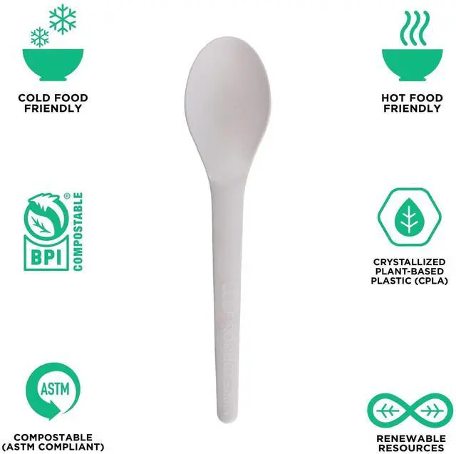 Alt view image 4 of 7 - Plantware Compostable Cutlery Spoon Plastic White 1000/Carton EPS013W