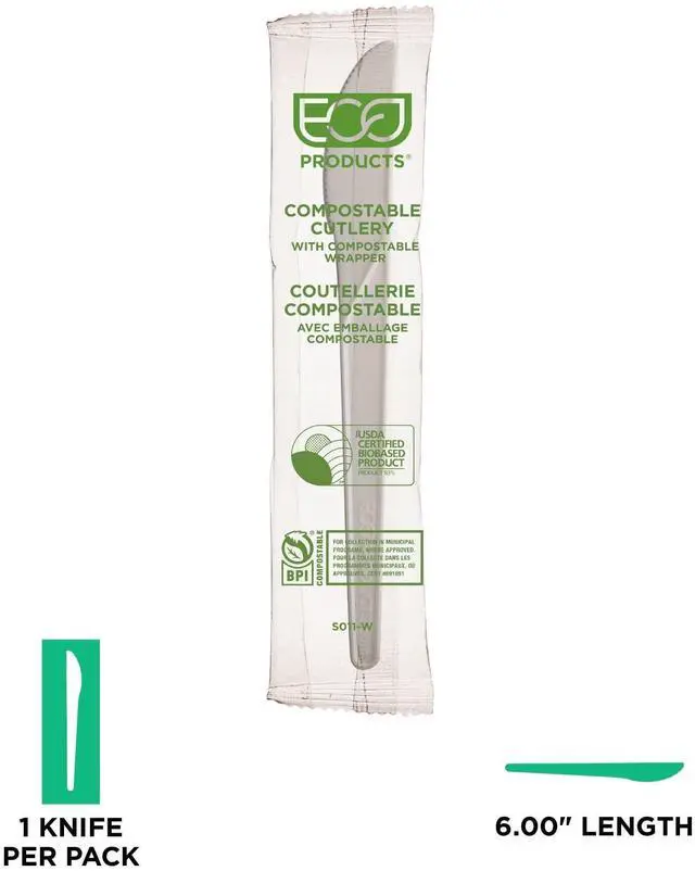Alt view image 5 of 7 - Plantware Compostable Cutlery Knife Plastic White 1000/Carton EPS011W