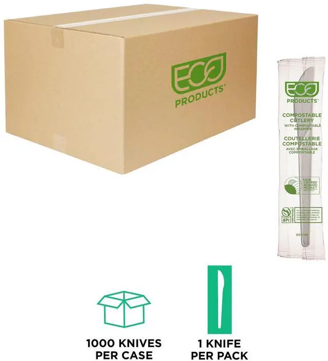 Alt view image 2 of 7 - Plantware Compostable Cutlery Knife Plastic White 1000/Carton EPS011W