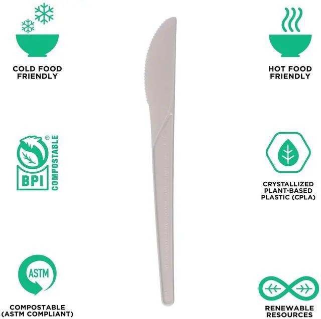 Alt view image 4 of 7 - Plantware Compostable Cutlery Knife Plastic White 1000/Carton EPS011W