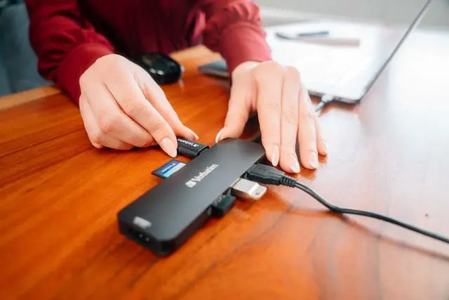 Alt view image 12 of 12 - Verbatim USB-C Pro Multiport Hub CMH 08 - 8 Ports - for Notebook - Charging Capability - Memory Card Reader - SD, microSD - USB Type C - 4 x USB Ports - 3 x USB Type-A Ports - USB Type-A -