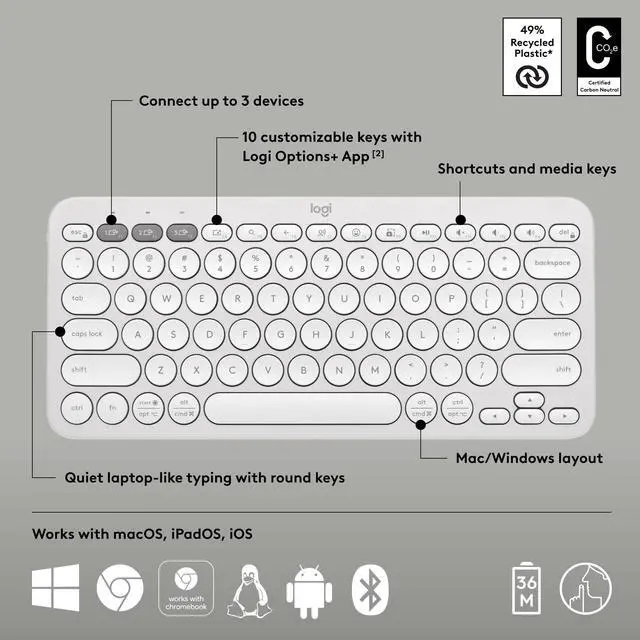 Alt view image 14 of 14 - Logitech Pebble Keys 2 K380s Keyboard 920011776