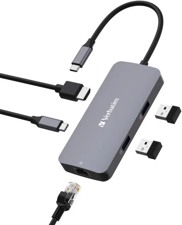 Alt view image 11 of 12 - Verbatim USB-C Pro Multiport Hub CMH 05 - 5 Ports - for Notebook/Monitor/Desktop PC - Charging Capability - USB Type C - 4K - 3840 x 2160 - 3 x USB Ports - 2 x USB Type-A Ports - USB Type-A