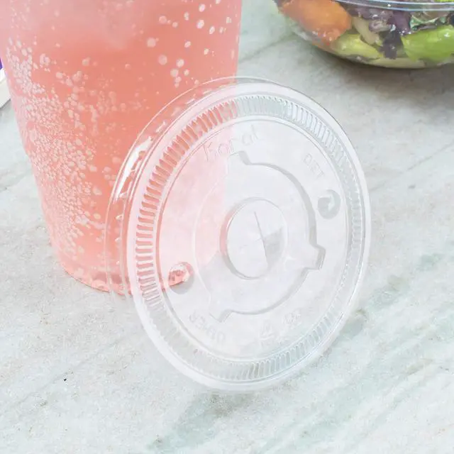 Alt view image 7 of 8 - PET Lids Flat Lid Fits 32 oz Cold Cups Plastic Clear 600/Carton CKCL1045