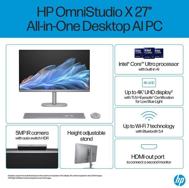 Alt view image 14 of 19 - HP OmniStudio X 27" FHD Touch Screen All-in-One Desktop Intel Core U7-155H 16GB RAM 1TB SSD Meteor Silver