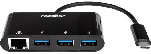 Main image of Rocstor Premium USB-C to USB-A(3.0) 3 Port Hub with Gigabit Ethernet - USB 3.0 Type C - External - 3 USB Port(s) - 1 Network (RJ-45) Port(s) - 3 USB 3.0 Port(s)