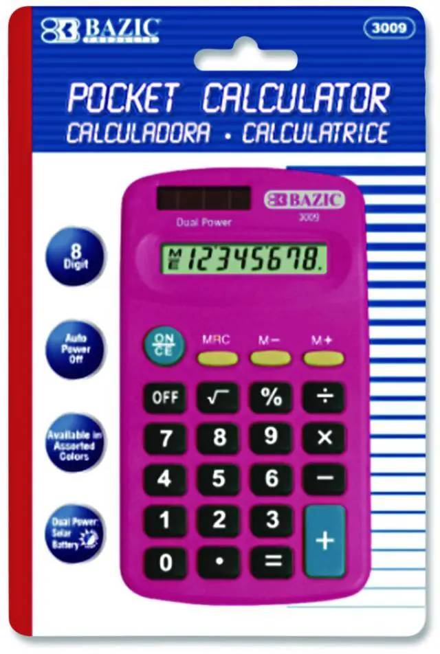 Alt view image 2 of 2 - Bazic 8-Digit Dual Power Pocket Size Calculator (BAZ3009)