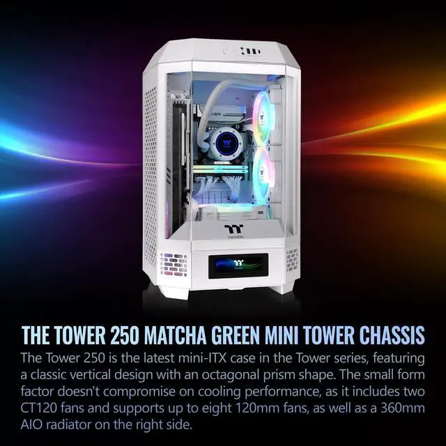Alt view image 18 of 20 - Thermaltake Tower 250 Snow Mini-ITX Mini Tower 2x120mm CT Fans Included, 360mm Radiator Support 360mm GPU Clearance Dual Chamber CA-1Z9-00S6WN-00