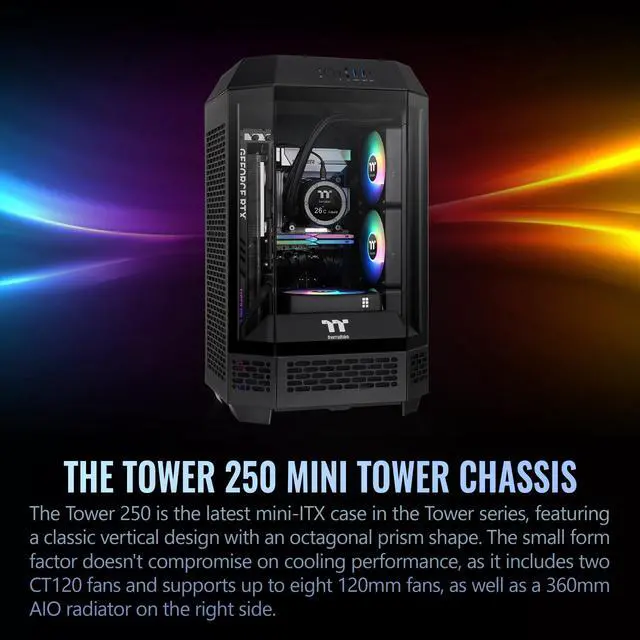 Alt view image 18 of 20 - Thermaltake Tower 250 Black Mini-ITX Mini Tower 2x120mm CT Fans Included 360mm Radiator Support 360mm GPU Clearance Dual Chamber CA-1Z9-00S1WN-00