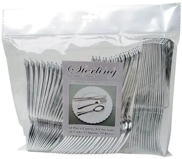 Alt view image 2 of 2 - Tablemate Sterling Assorted Plastic Cutlery Mediumweight Silver 50pc 8305ASV